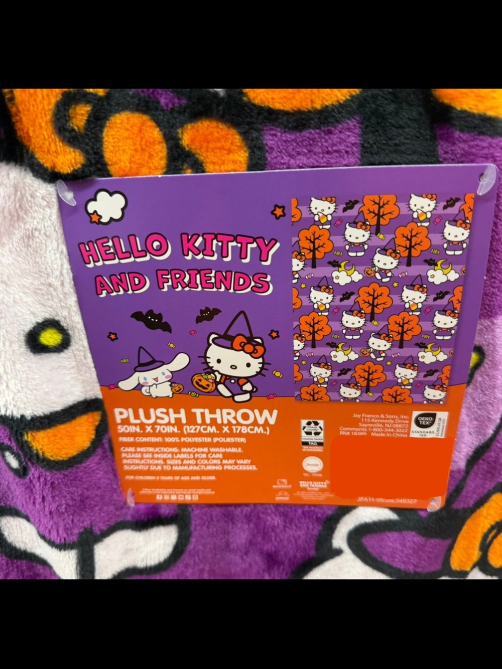 Hello Kitty Purple and Orange Halloween Plush Throw - Picture 2 of 4